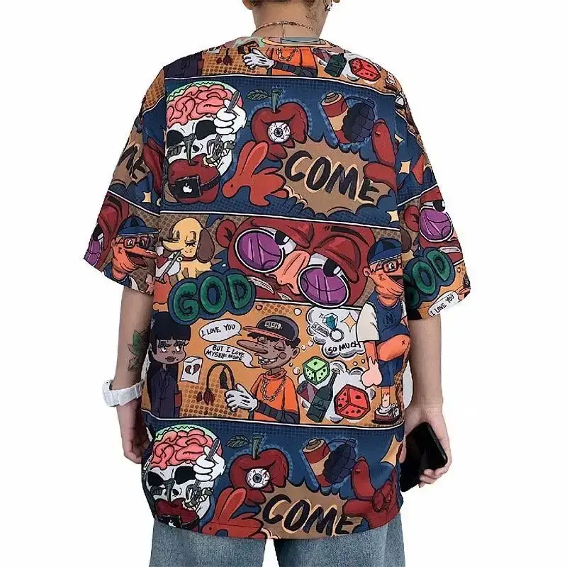 Men Anime Graphic T-Shirt Large Loose Summer Wear - Image 7
