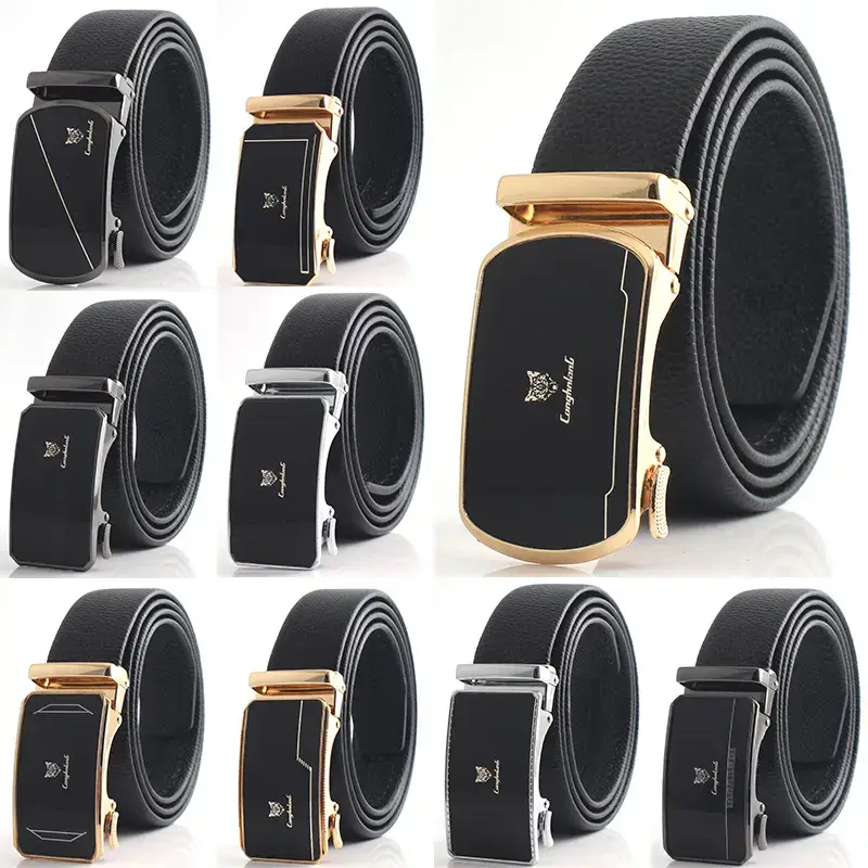 Hongsheng Men's Black Gold Belt with Automatic Buckle - Image 13
