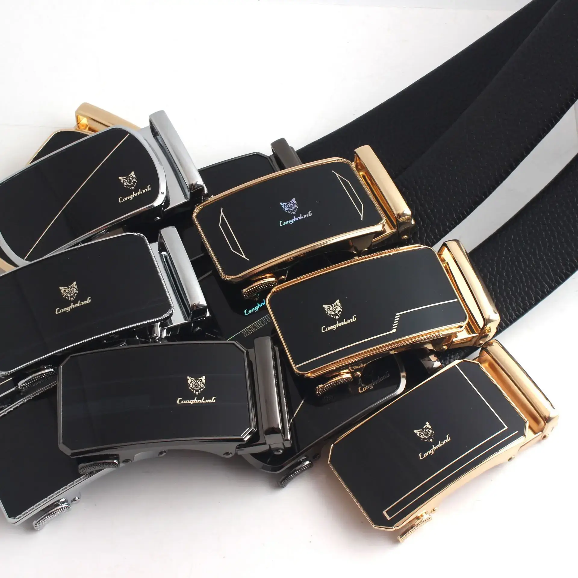 Hongsheng Men's Black Gold Belt with Automatic Buckle - Image 12