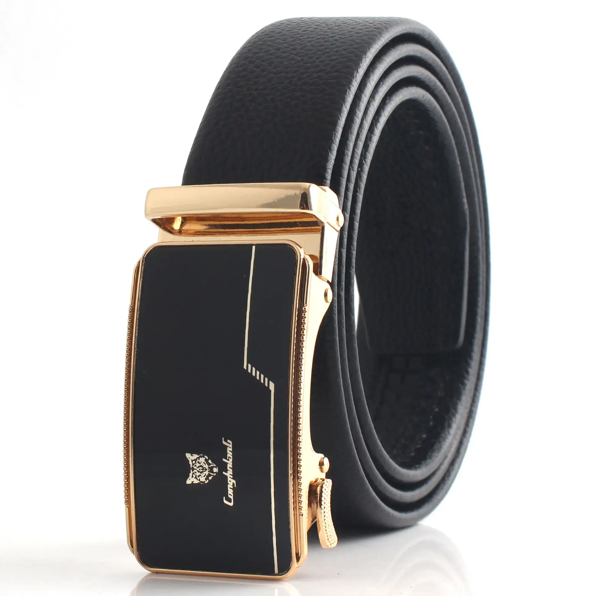 Hongsheng Men's Black Gold Belt with Automatic Buckle - Image 5