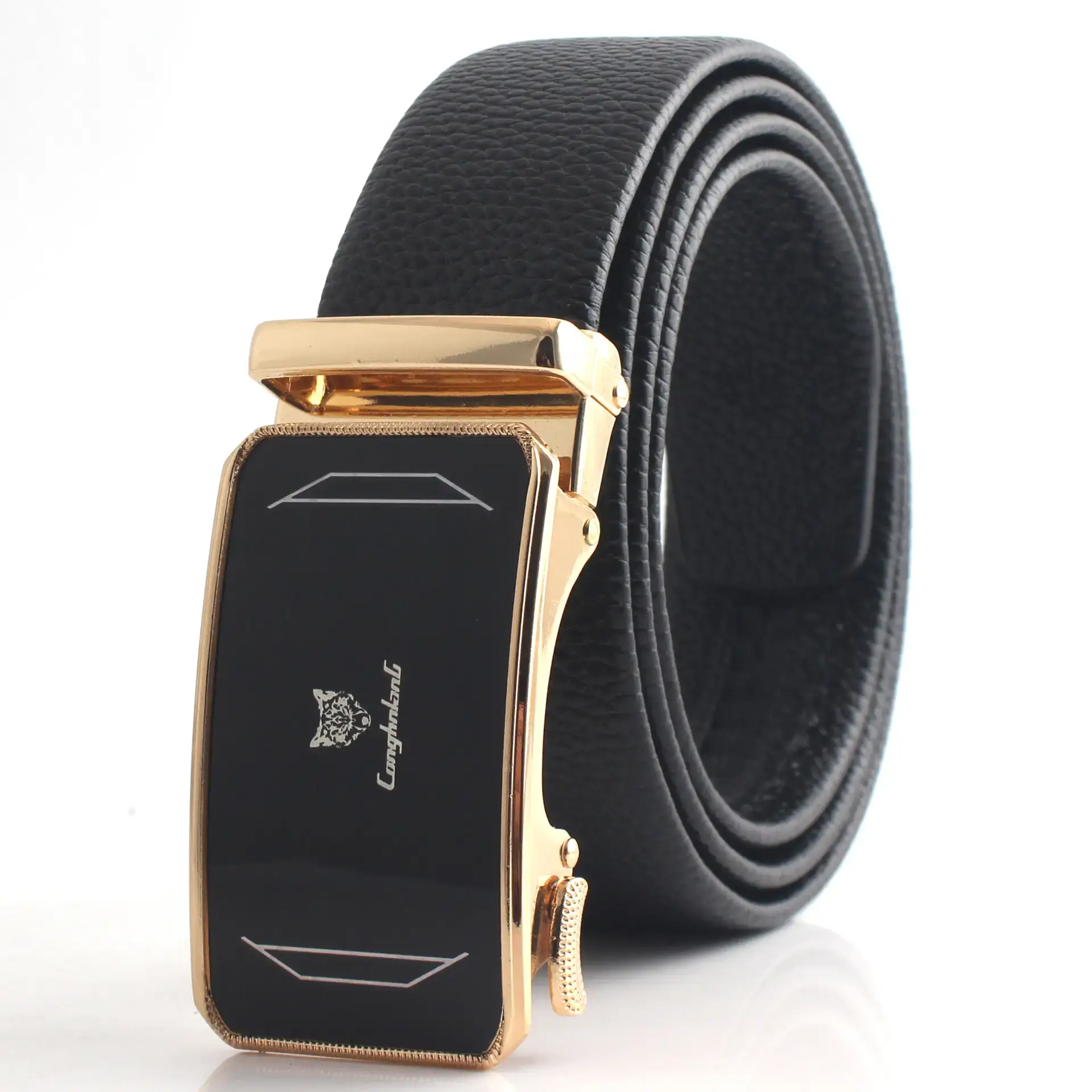 Hongsheng Men's Black Gold Belt with Automatic Buckle - Image 6