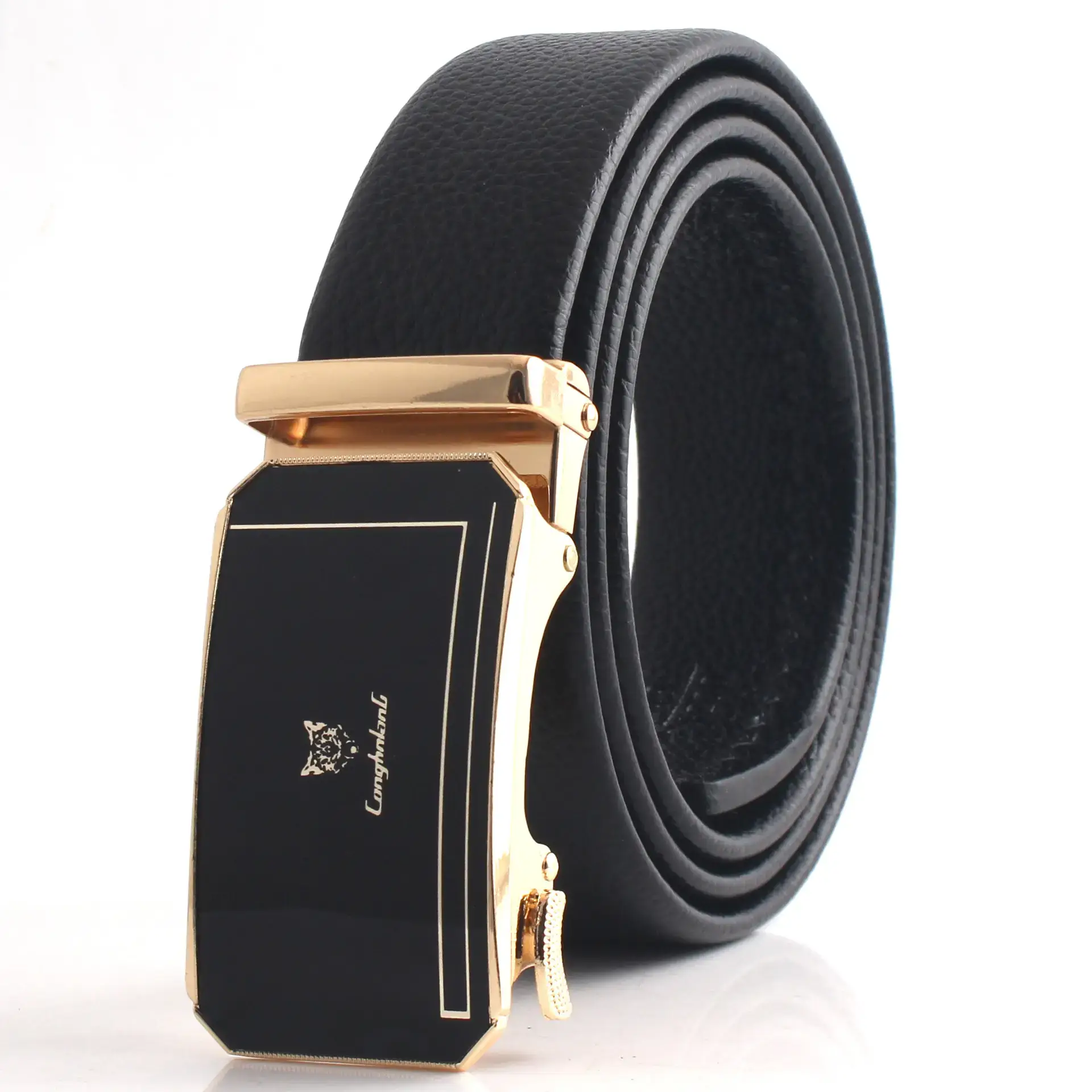 Hongsheng Men's Black Gold Belt with Automatic Buckle - Image 9