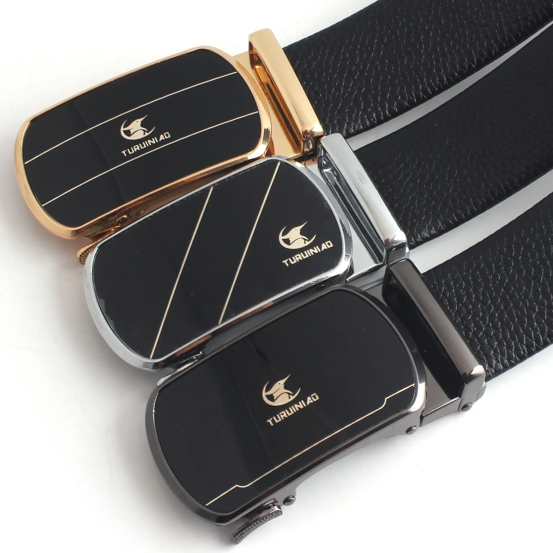 Hongsheng Men's Belt Black Gold Silver Automatic Buckle - Image 15