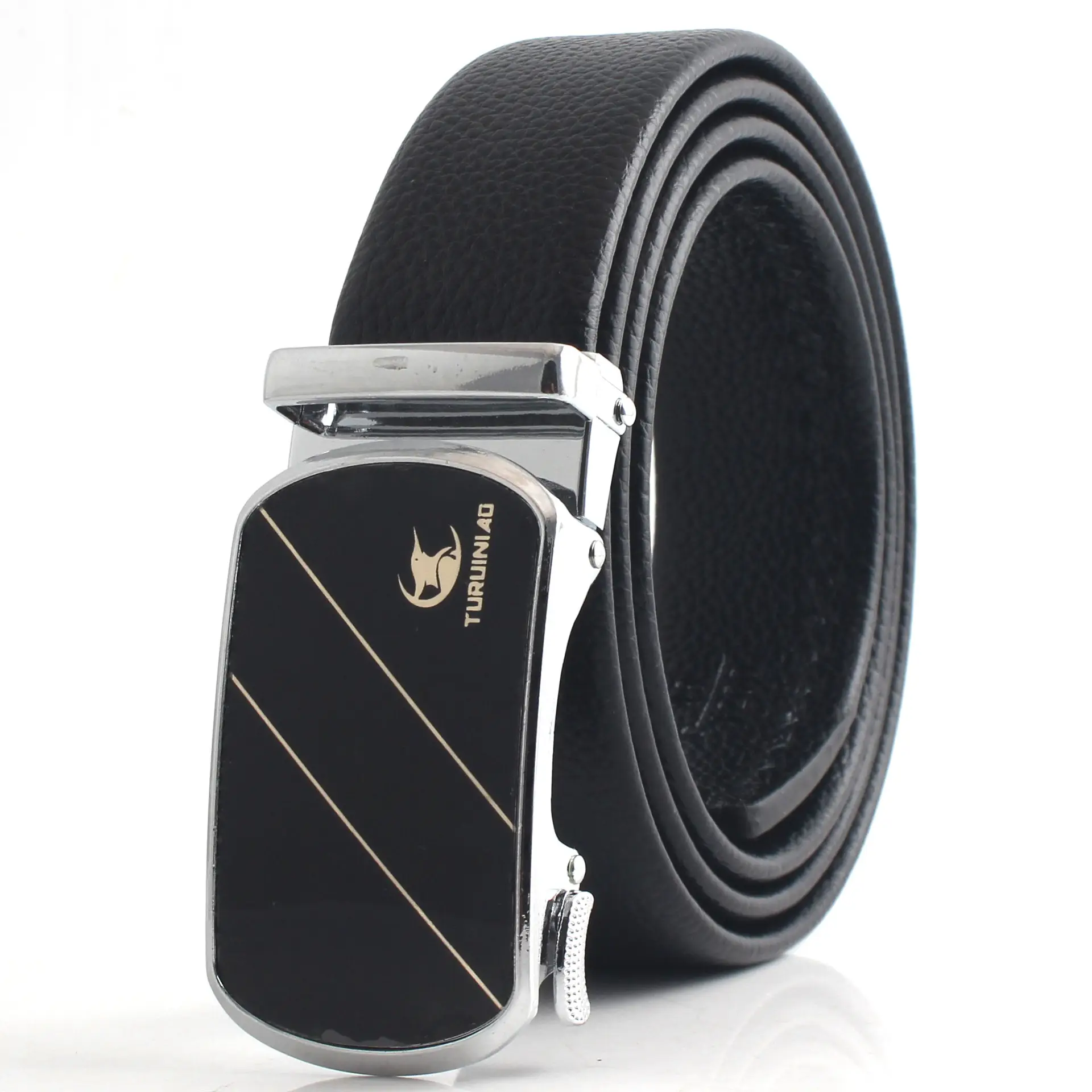 Hongsheng Men's Belt Black Gold Silver Automatic Buckle