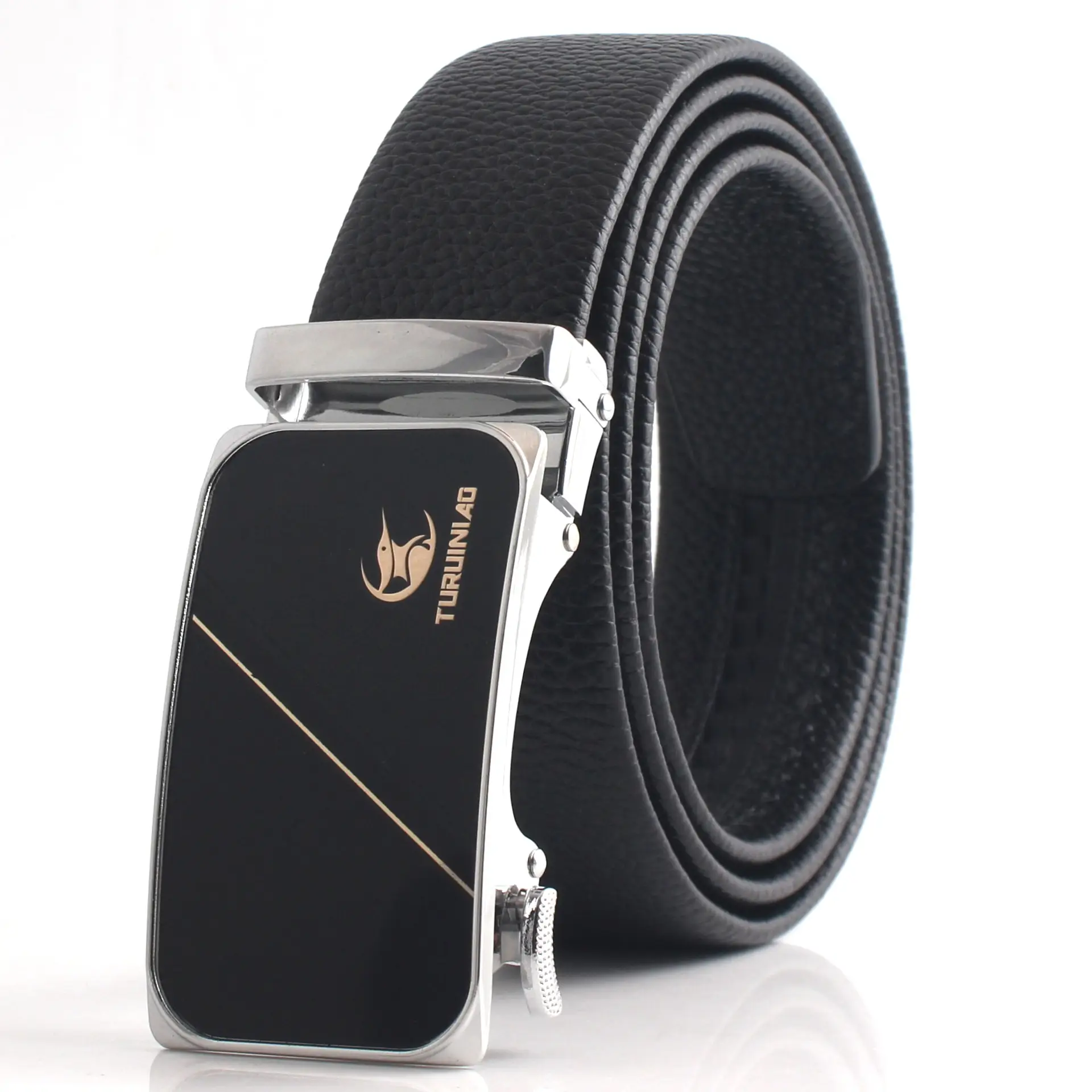 Hongsheng Men's Belt Black Gold Silver Automatic Buckle - Image 7