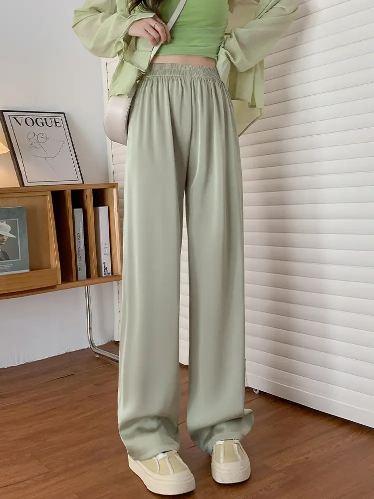 Women Wide Leg Ice Silk Pants Summer Loose High Waist All Colors - Image 11