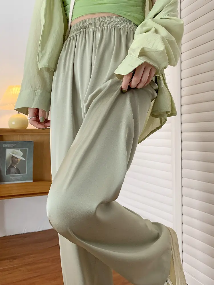 Women Wide Leg Ice Silk Pants Summer Loose High Waist All Colors - Image 14