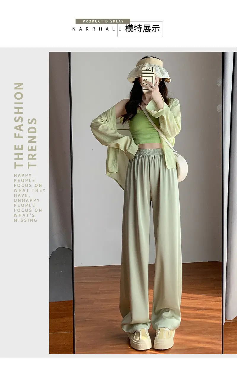 Women Wide Leg Ice Silk Pants Summer Loose High Waist All Colors — feature 13