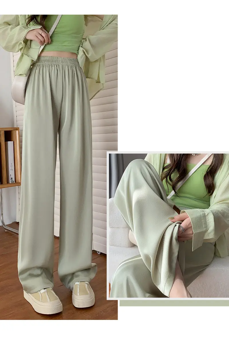 Women Wide Leg Ice Silk Pants Summer Loose High Waist All Colors — feature 14