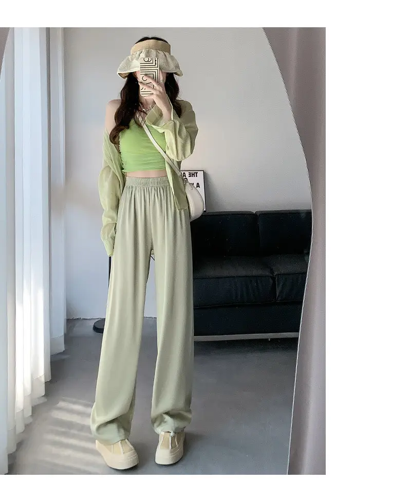 Women Wide Leg Ice Silk Pants Summer Loose High Waist All Colors — feature 15