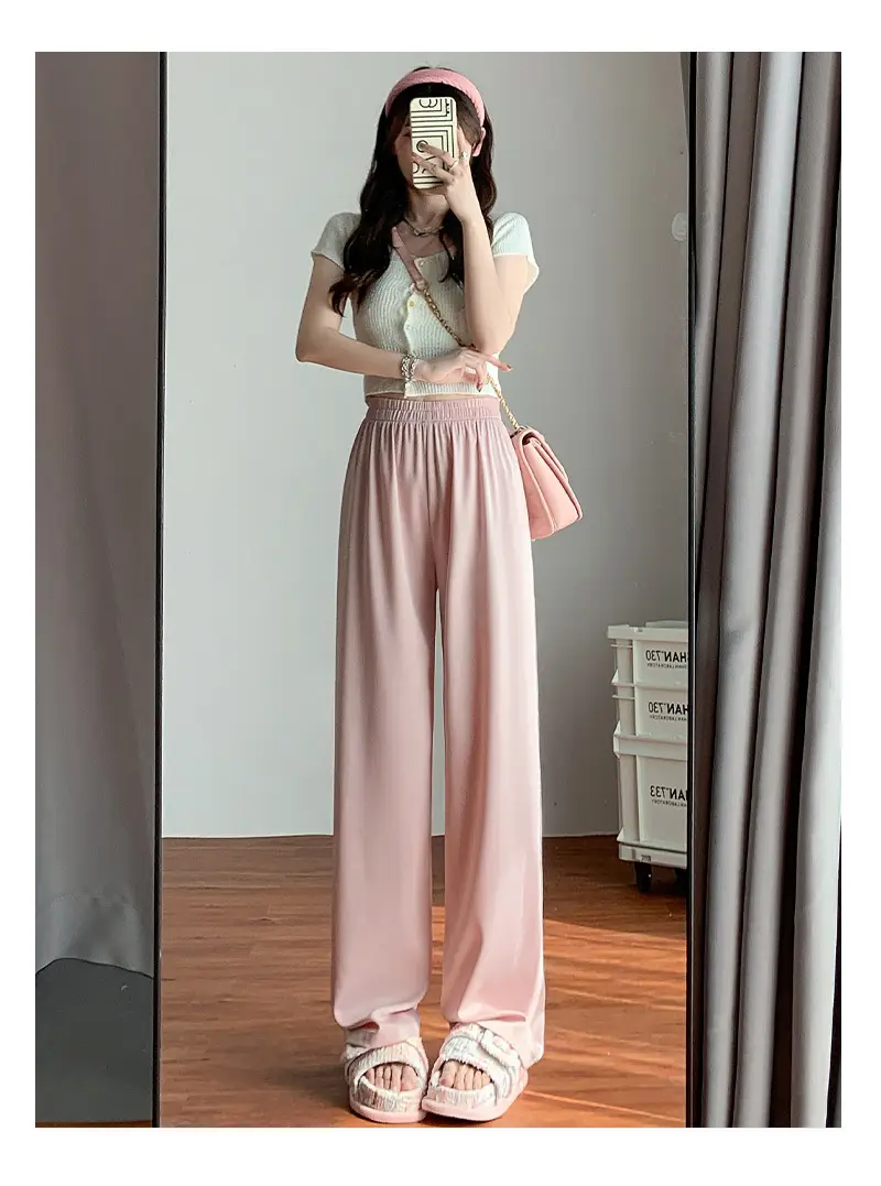Women Wide Leg Ice Silk Pants Summer Loose High Waist All Colors — feature 16