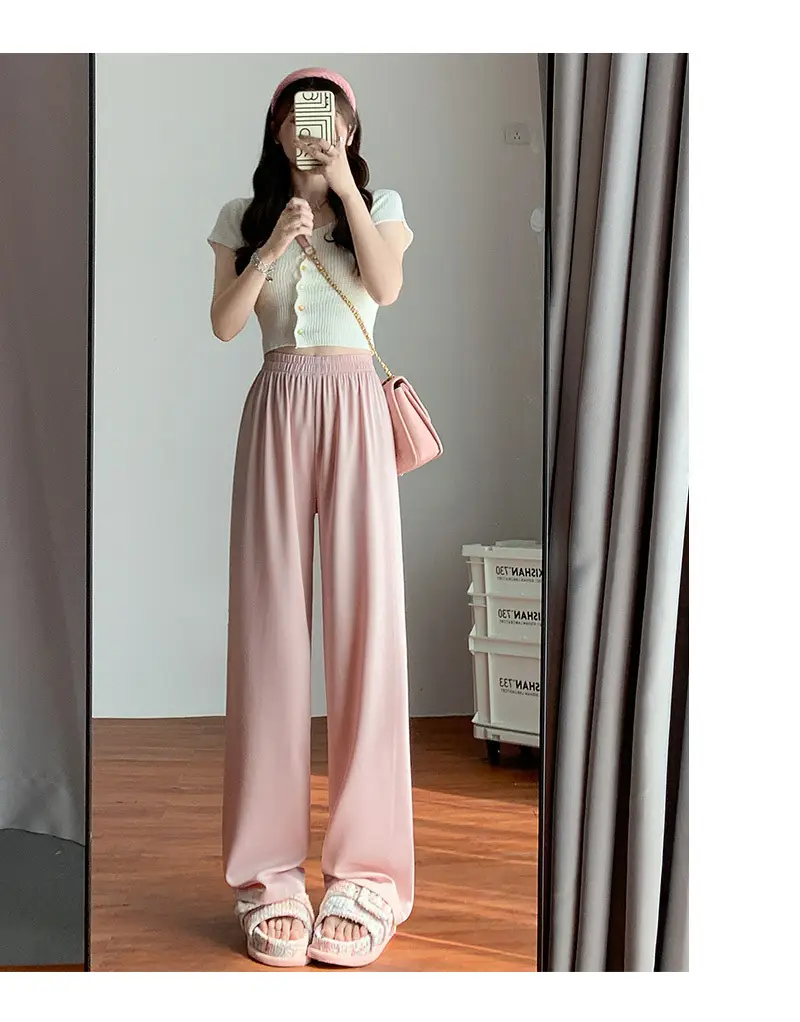 Women Wide Leg Ice Silk Pants Summer Loose High Waist All Colors — feature 18