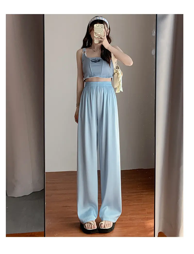 Women Wide Leg Ice Silk Pants Summer Loose High Waist All Colors — feature 19