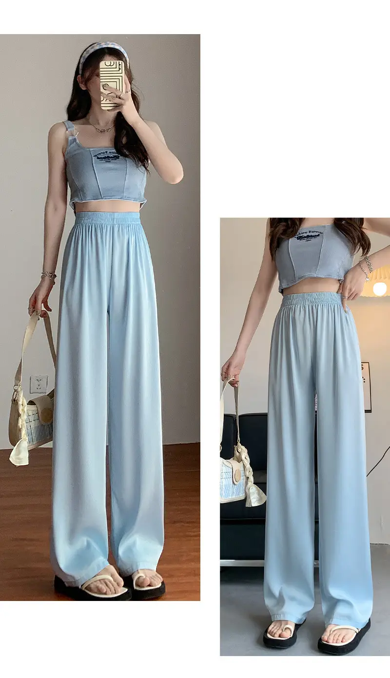 Women Wide Leg Ice Silk Pants Summer Loose High Waist All Colors — feature 20