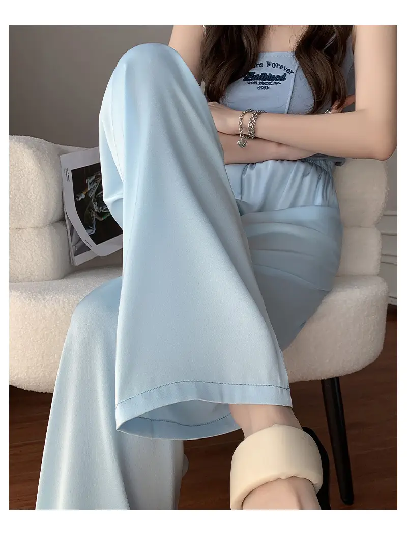 Women Wide Leg Ice Silk Pants Summer Loose High Waist All Colors — feature 21