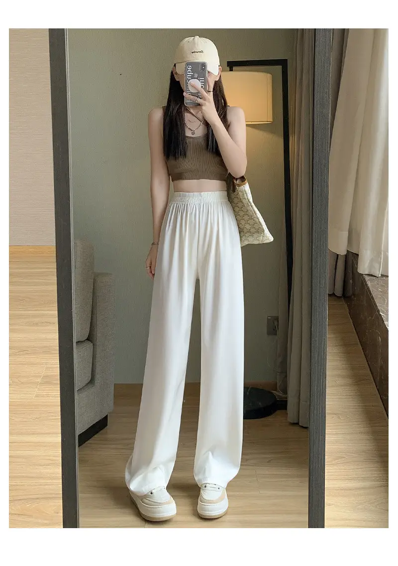 Women Wide Leg Ice Silk Pants Summer Loose High Waist All Colors — feature 22