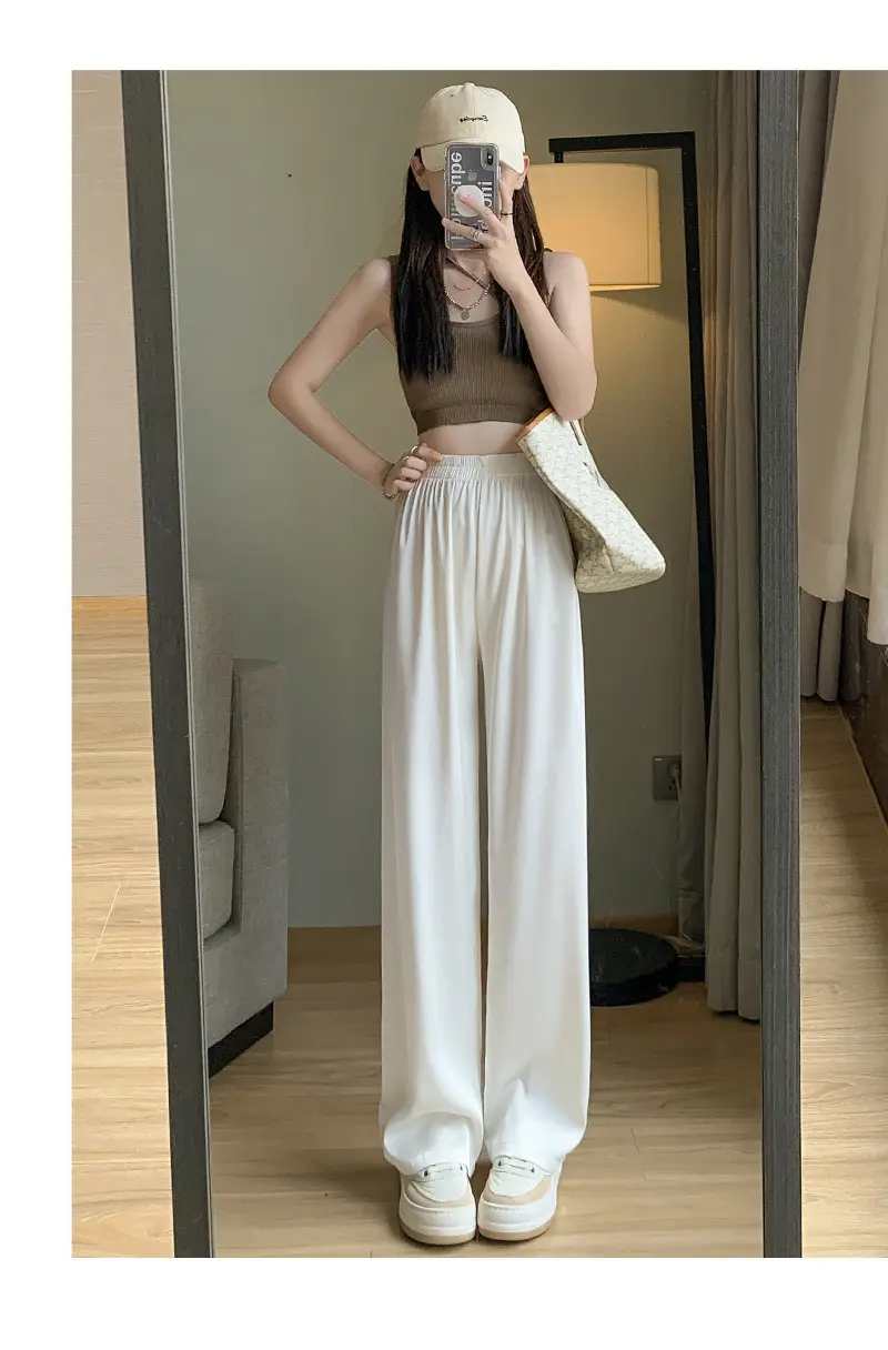 Women Wide Leg Ice Silk Pants Summer Loose High Waist All Colors — feature 23