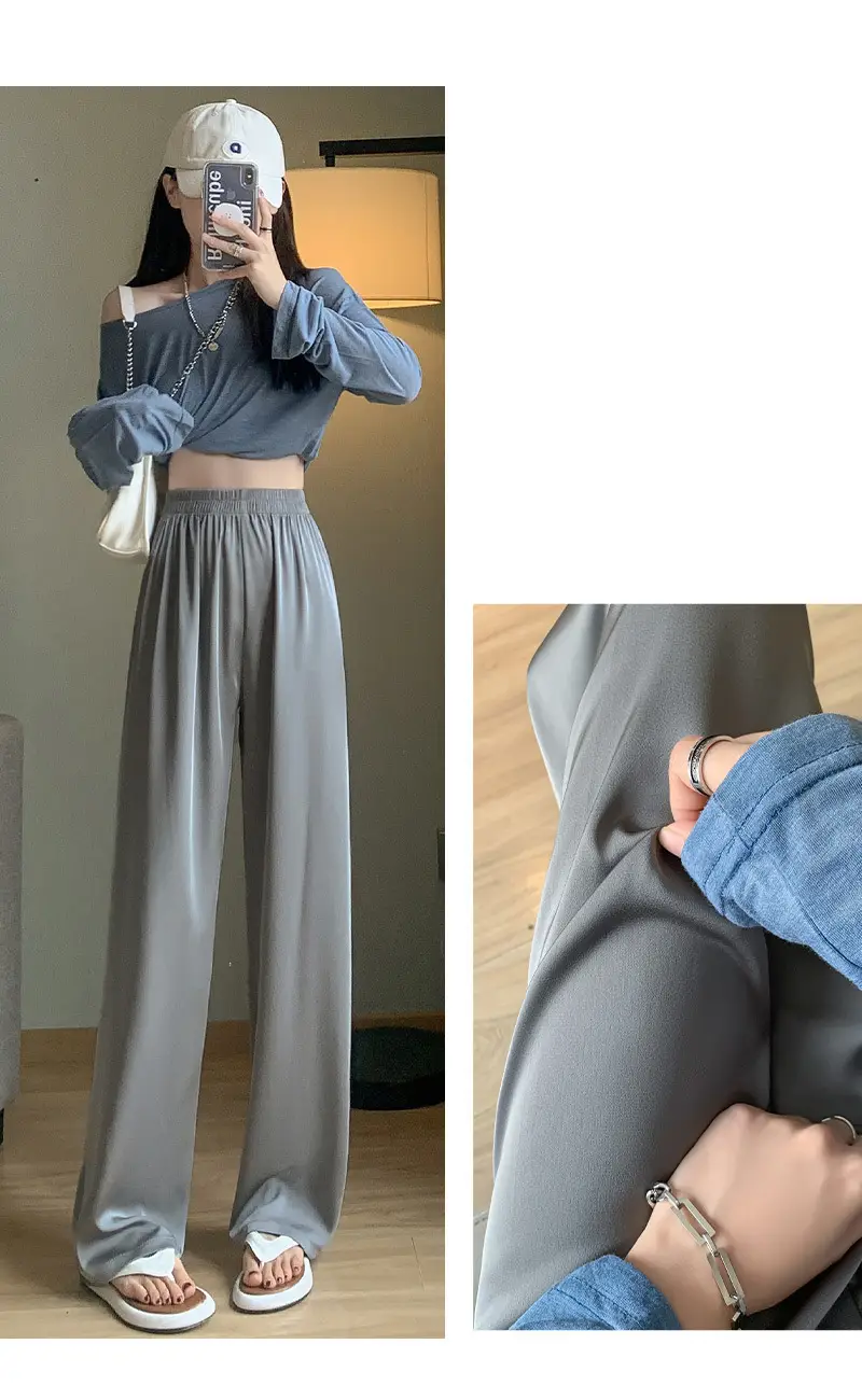 Women Wide Leg Ice Silk Pants Summer Loose High Waist All Colors — feature 24
