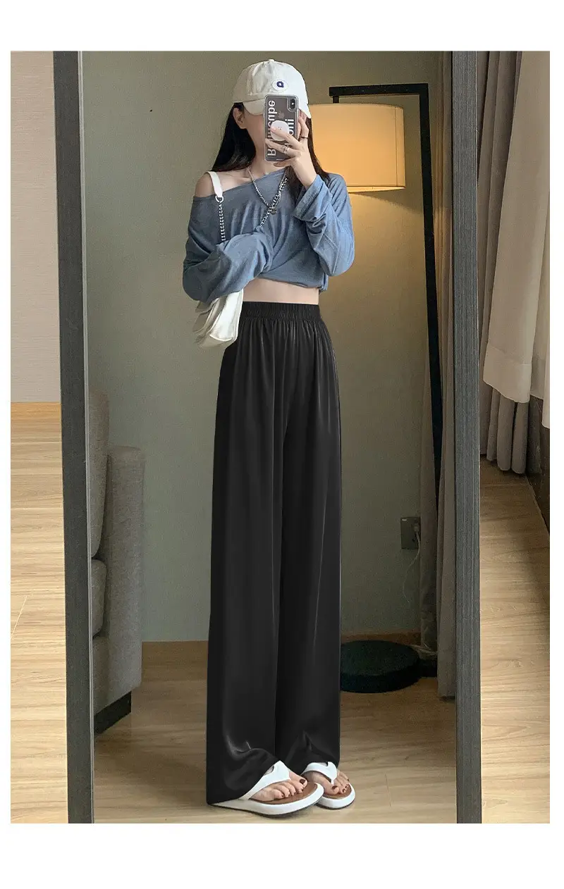 Women Wide Leg Ice Silk Pants Summer Loose High Waist All Colors — feature 27