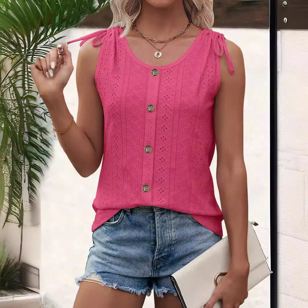 Women's Red U-Neck Button Vest 2025 Spring - Image 29