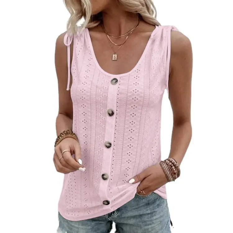 Women's Red U-Neck Button Vest 2025 Spring - Image 30