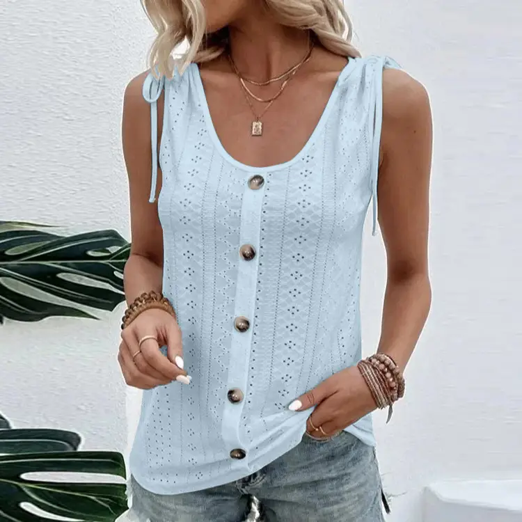 Women's Red U-Neck Button Vest 2025 Spring - Image 3