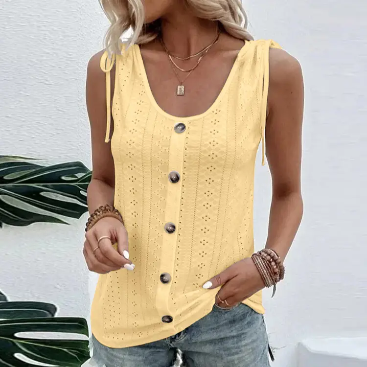 Women's Red U-Neck Button Vest 2025 Spring - Image 6