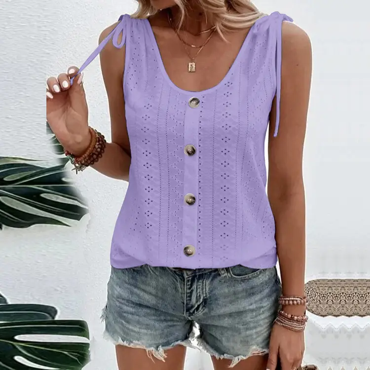 Women's Red U-Neck Button Vest 2025 Spring - Image 15