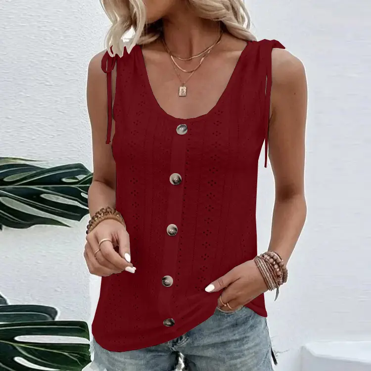 Women's Red U-Neck Button Vest 2025 Spring - Image 2