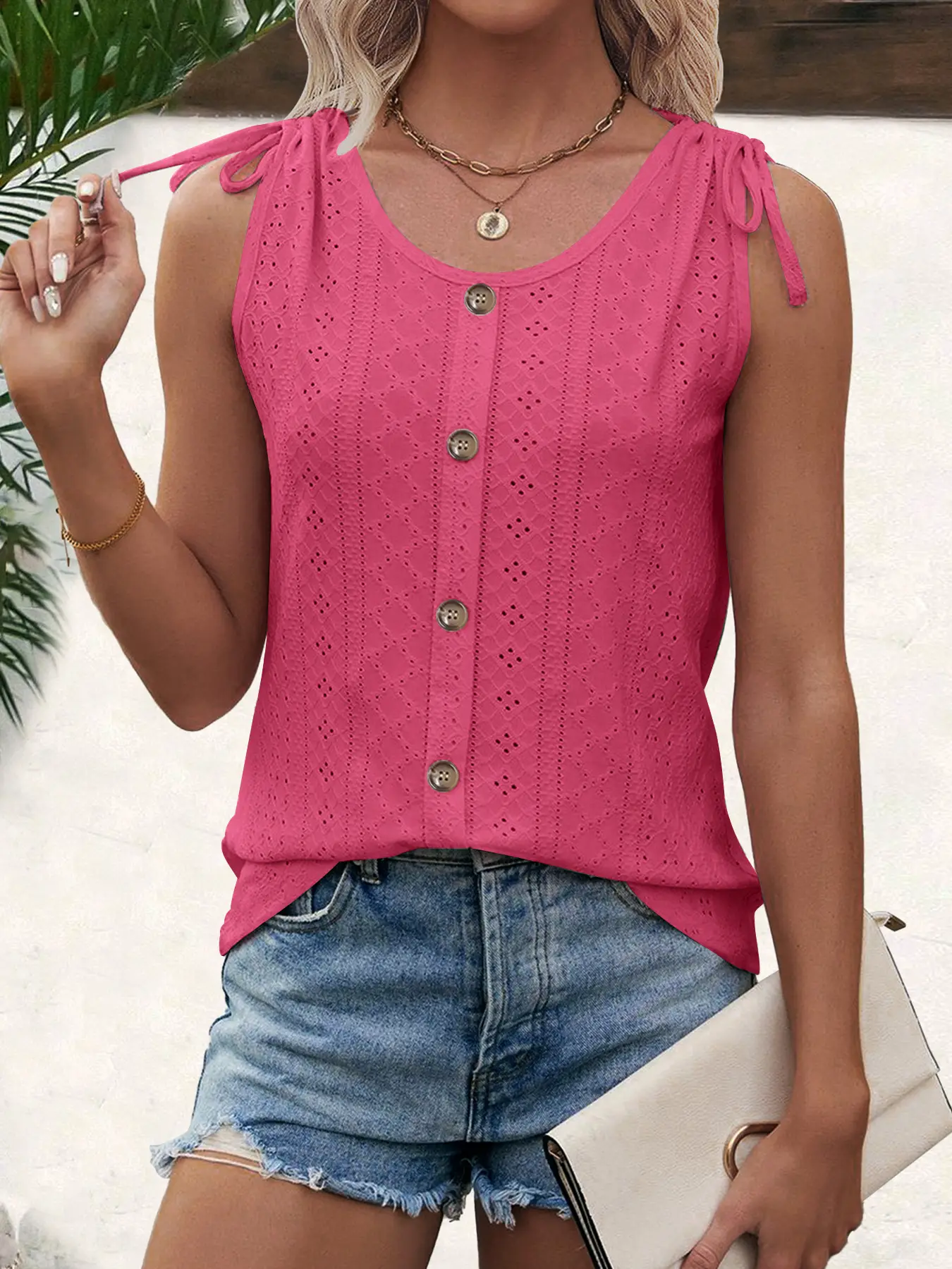 Women's Red U-Neck Button Vest 2025 Spring - Image 25