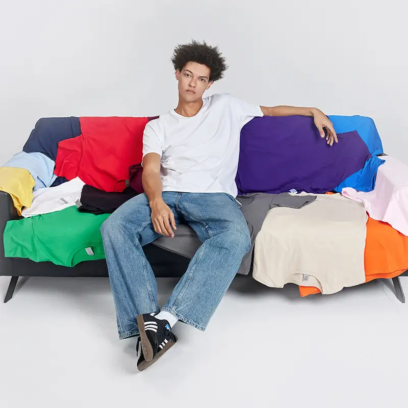 Men Cotton Round Neck T-Shirt 180g Half Sleeve Solid Color - Image 19
