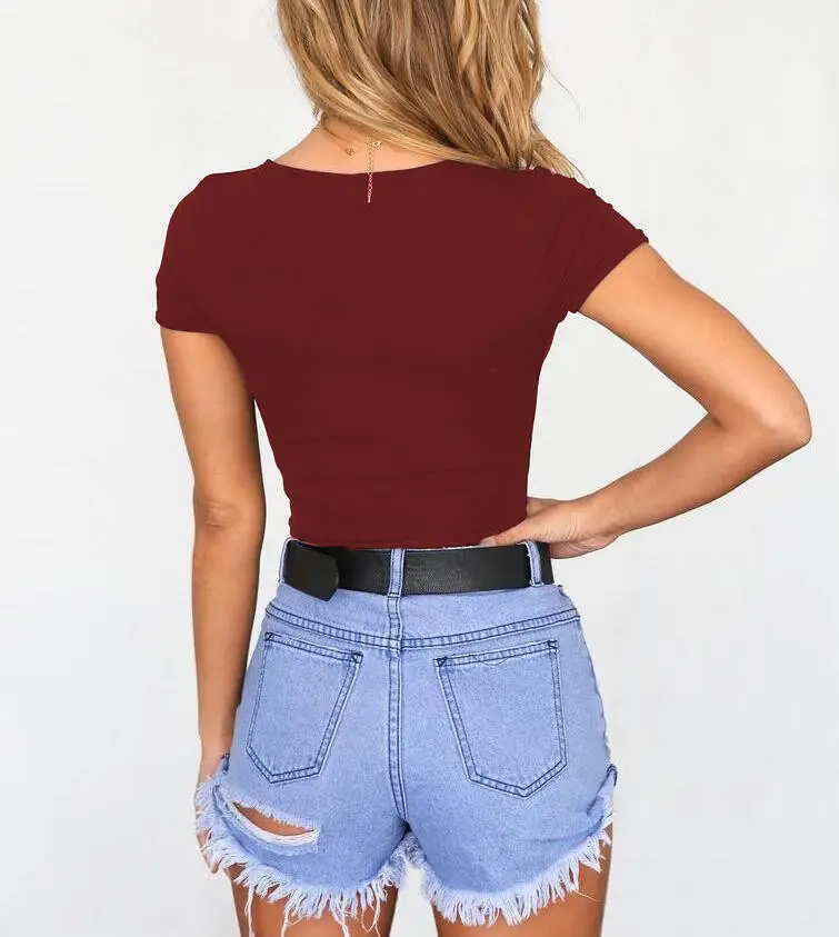 2023 New U-Neck Slim Fit T-Shirt Women White — feature 4