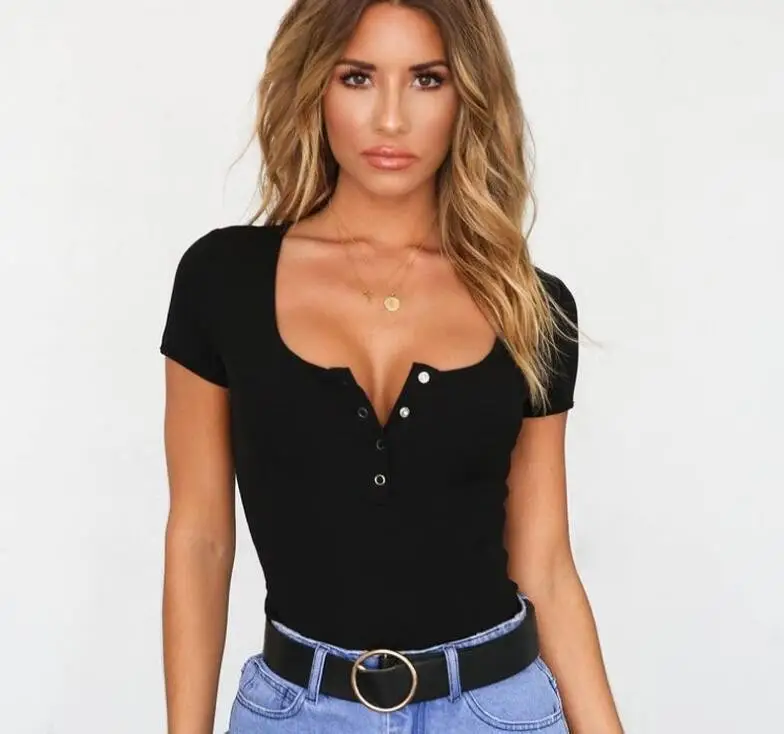 2023 New U-Neck Slim Fit T-Shirt Women White — feature 8
