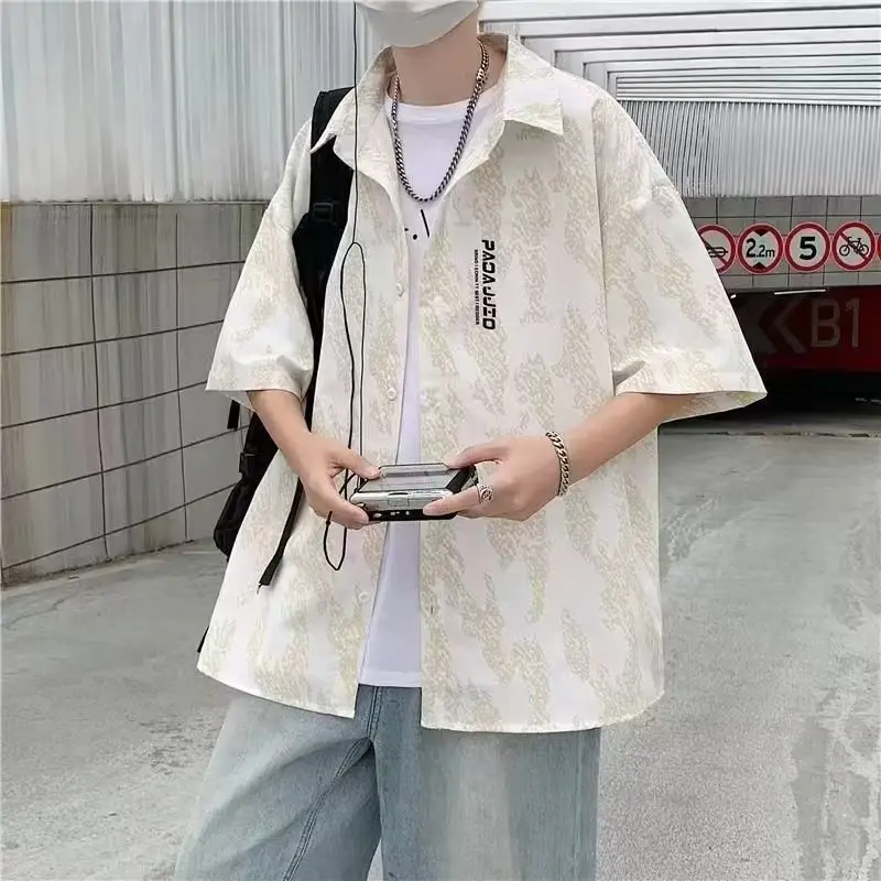 Men Black Short Sleeve Button Down Shirt - Image 3