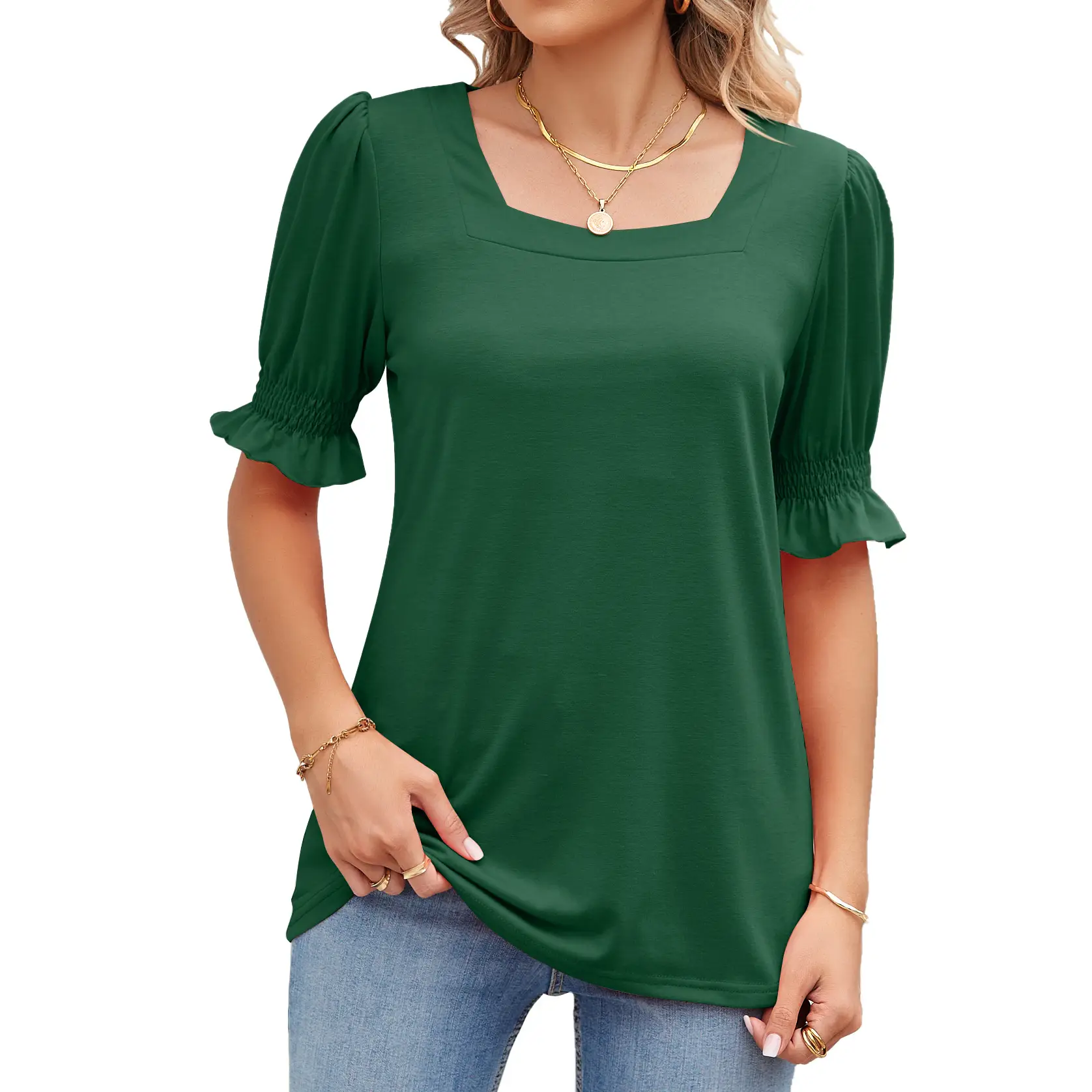 Women's Square Collar Princess Sleeve T-Shirt Summer Loose Fit - Image 4