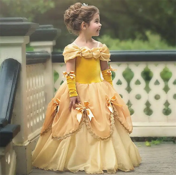 Girls Yellow Tulle Party Dress with Long Sleeves