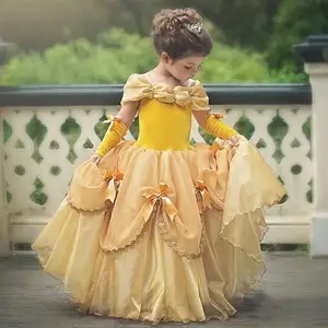 Girls Yellow Tulle Party Dress with Long Sleeves — feature 24