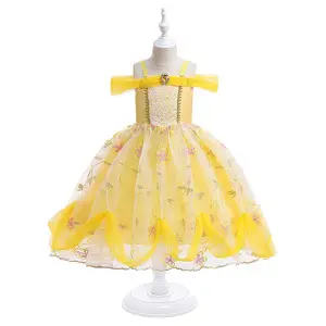 Girls Yellow Tulle Party Dress with Long Sleeves — feature 46