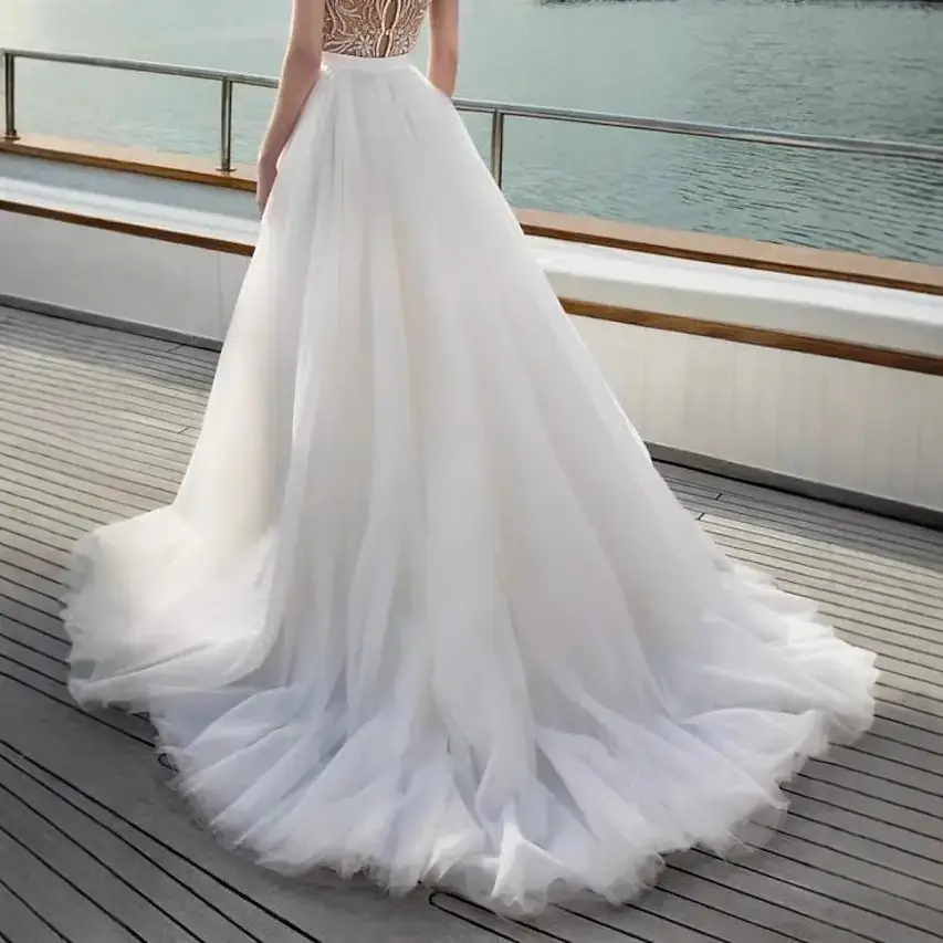 White Long High Waist Split Mesh Skirt for Women