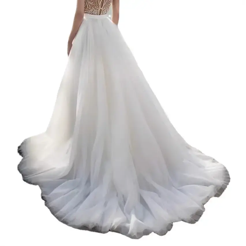 White Long High Waist Split Mesh Skirt for Women
