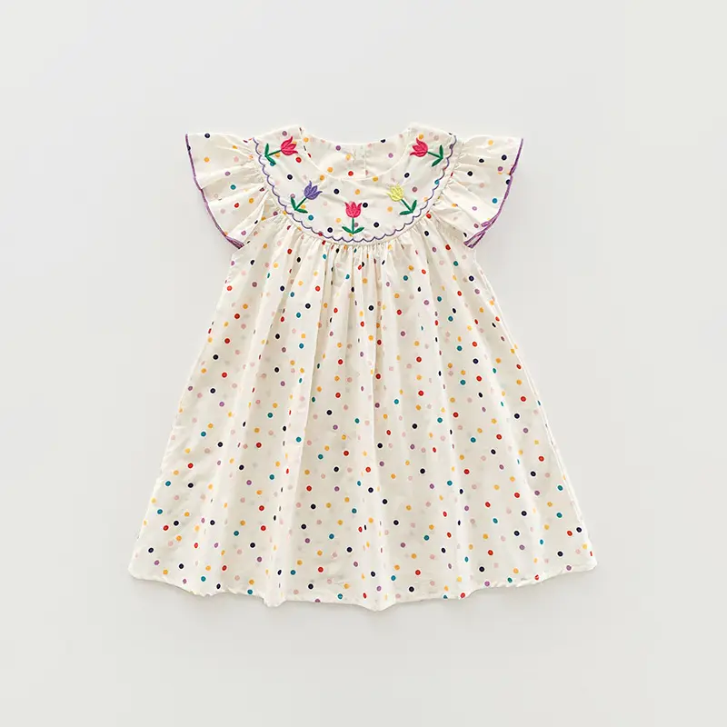 Korean Girls Dress 2025 Summer Flying Sleeves Polka Dot Tulip Embroidery — feature 13