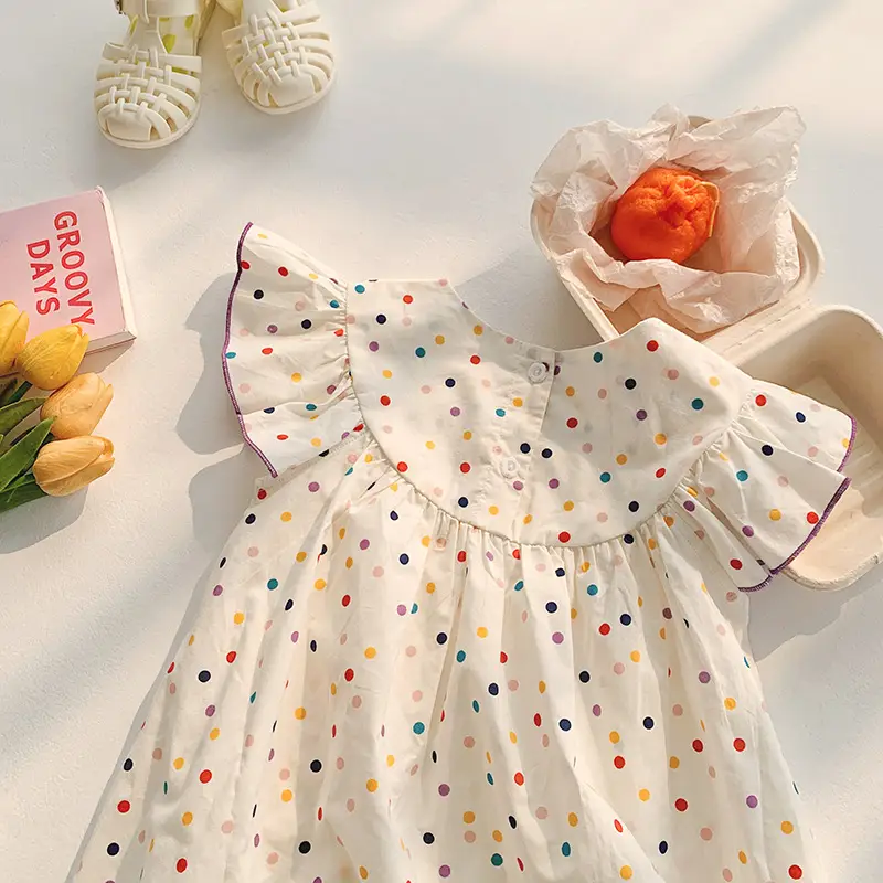 Korean Girls Dress 2025 Summer Flying Sleeves Polka Dot Tulip Embroidery — feature 5