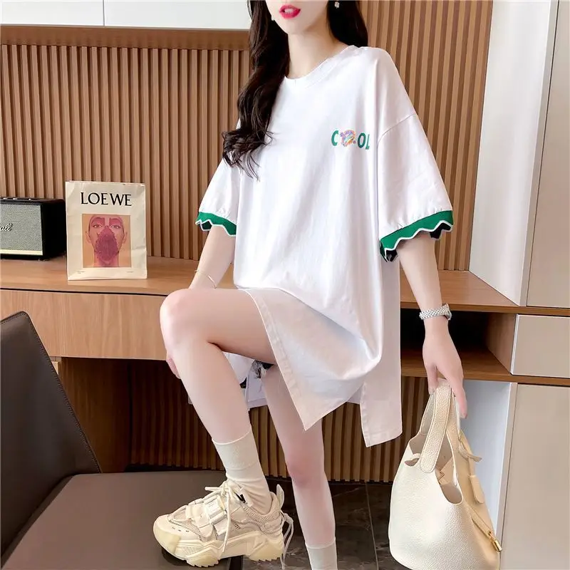 Women Cool Smile Printed T-Shirt Large Black Loose Sleeve - Image 5
