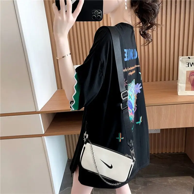 Women Cool Smile Printed T-Shirt Large Black Loose Sleeve - Image 6