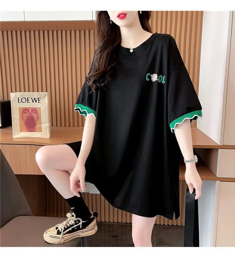 Women Cool Smile Printed T-Shirt Large Black Loose Sleeve — feature 11