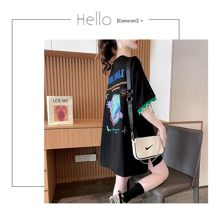 Women Cool Smile Printed T-Shirt Large Black Loose Sleeve — feature 15