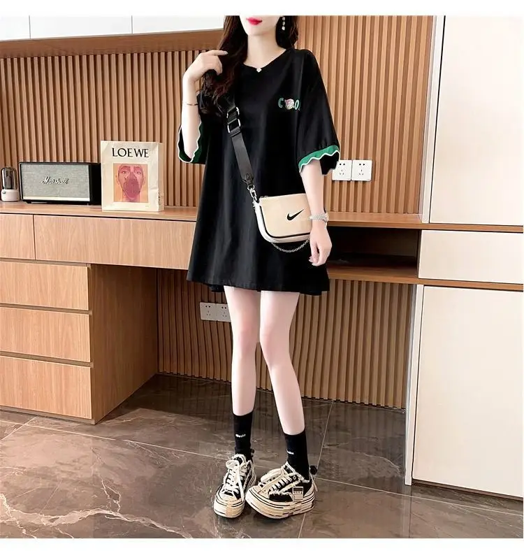 Women Cool Smile Printed T-Shirt Large Black Loose Sleeve — feature 16