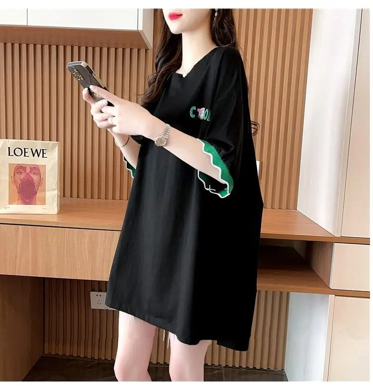 Women Cool Smile Printed T-Shirt Large Black Loose Sleeve — feature 17