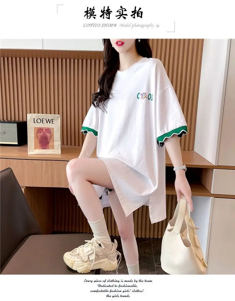 Women Cool Smile Printed T-Shirt Large Black Loose Sleeve — feature 4