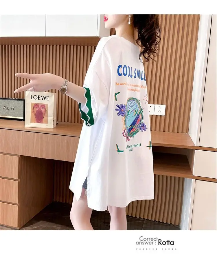 Women Cool Smile Printed T-Shirt Large Black Loose Sleeve — feature 9
